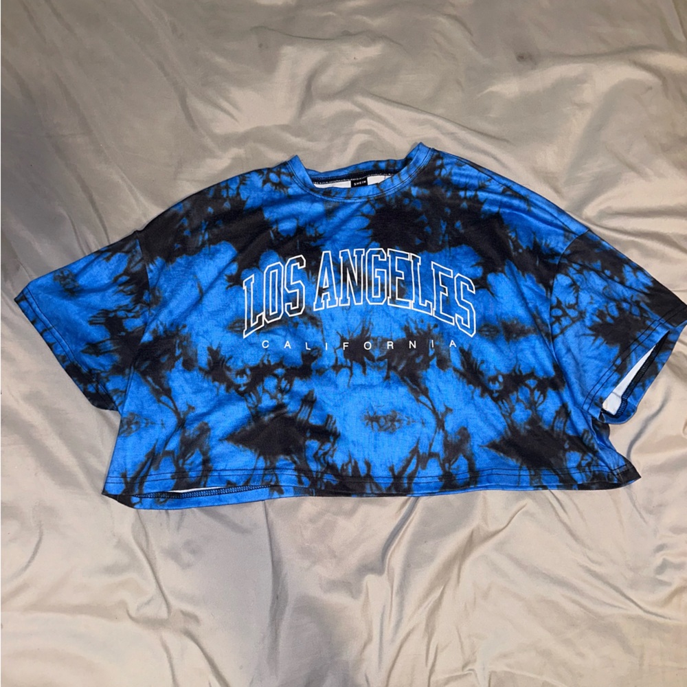 Blue and Black Tye Dye Los Angeles Crop Top